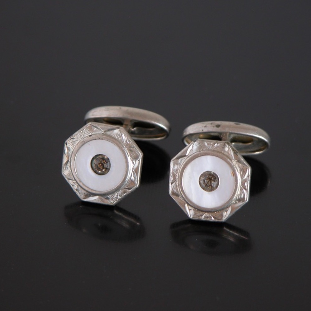 Antique 30s 40s Black Celluloid Cufflinks